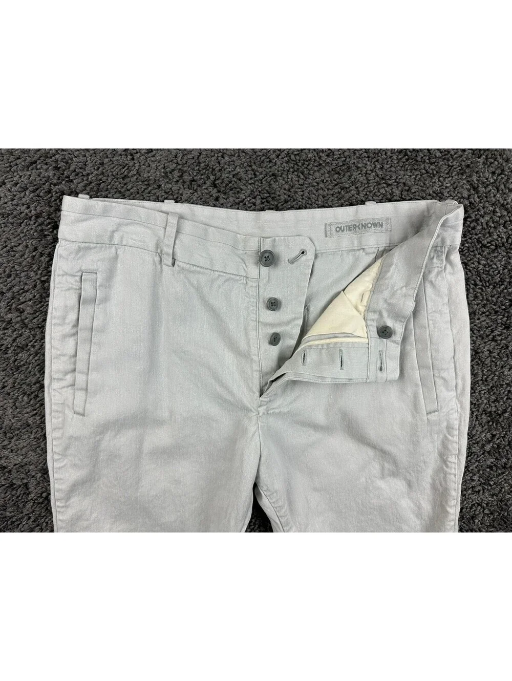 Outerknown Mens Beach Trouser Pants Gray Hemp Cotton Button Fly Sz 31
